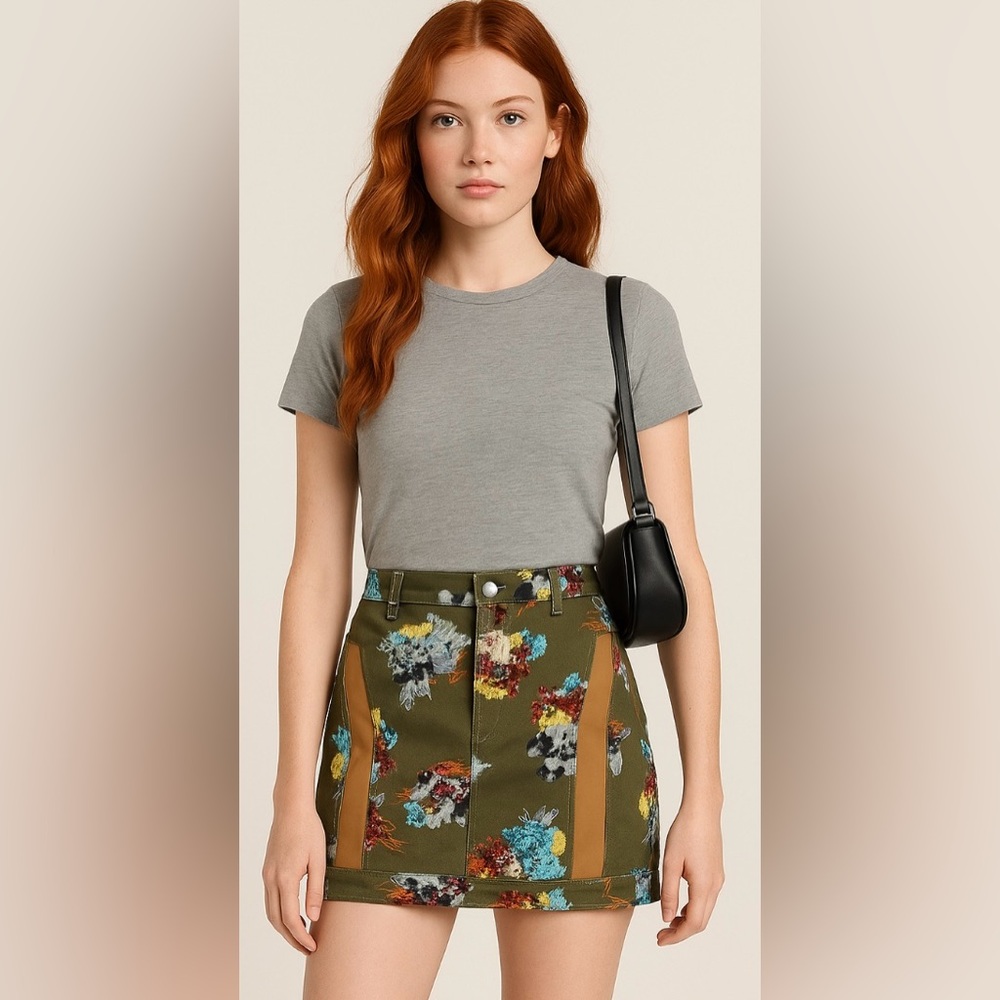 NWOT Adidas x Ivy Park Crystal Floral‎ Mini Skirt Dark Khaki Festival Streetwear
